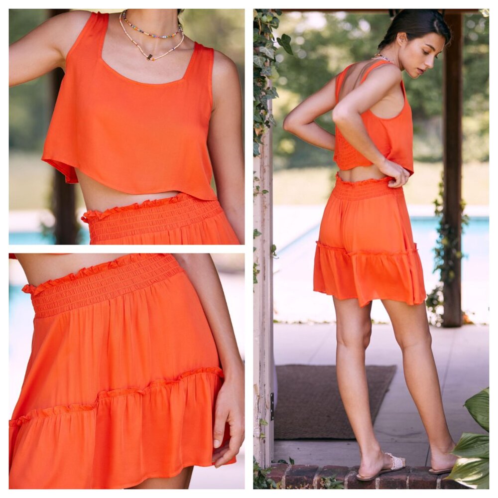 NWOT Anthropologie Breezy Swimwear Cover-Up Mini Smocked Skirt & Top Set. Large.